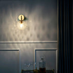 Ribbed Glass Ball Wall Lamp Minimalist 1 Light Gold Wall Lamp with Arm