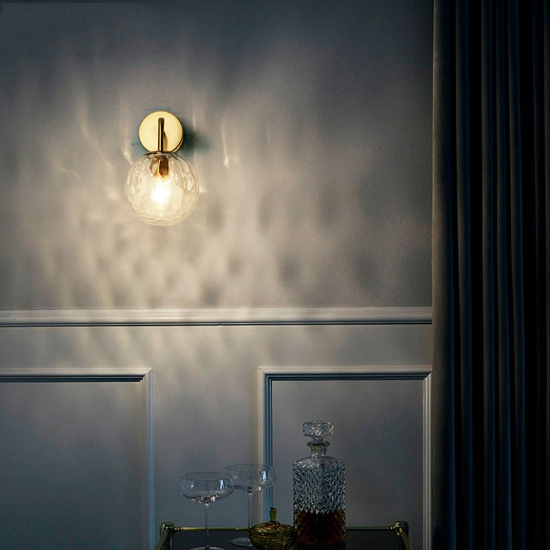 Ribbed Glass Ball Wall Lamp Minimalist 1 Light Gold Wall Lamp with Arm
