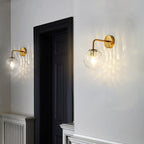 Ribbed Glass Ball Wall Lamp Minimalist 1 Light Gold Wall Lamp with Arm