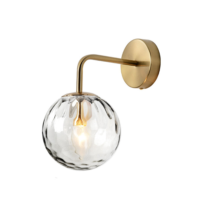 Ribbed Glass Ball Wall Lamp Minimalist 1 Light Gold Wall Lamp with Arm