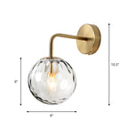 Ribbed Glass Ball Wall Lamp Minimalist 1 Light Gold Wall Lamp with Arm