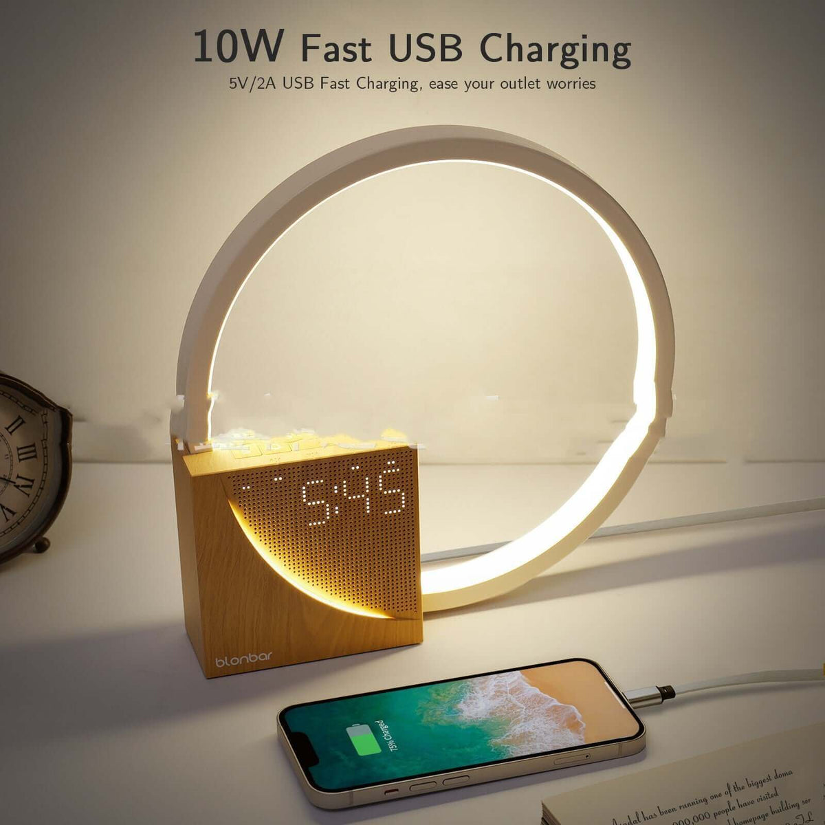 Nightstand lamp Touch table lamp with natural sounds, desk lamp with alarm clock, touch control 3 brightness levels home decor