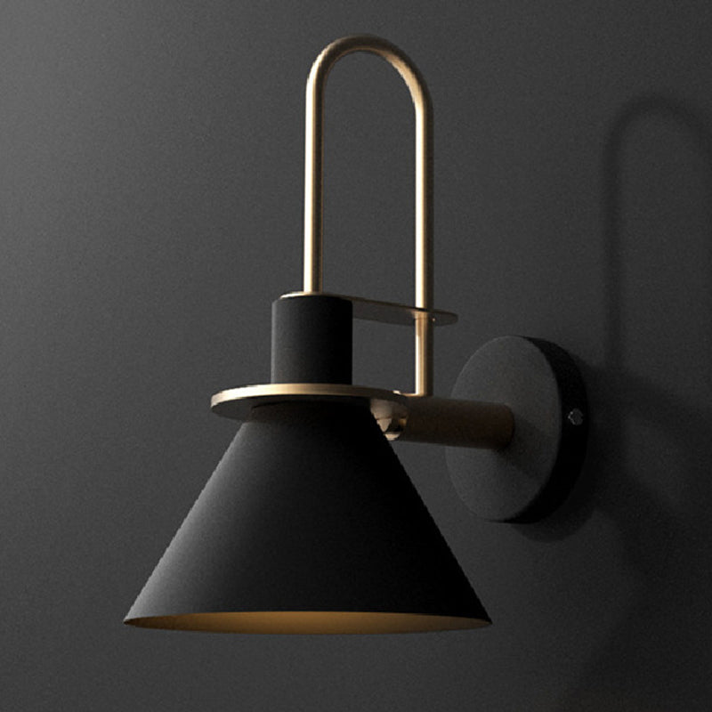 1 Light Nightstand Mounted Lamp Simple Black/White/Green Wall Lamp with Cone-Shaped Metal Shade