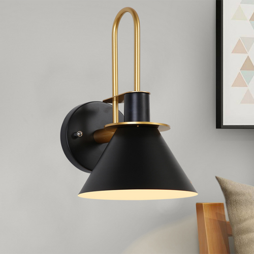 1 Light Nightstand Mounted Lamp Simple Black/White/Green Wall Lamp with Cone-Shaped Metal Shade