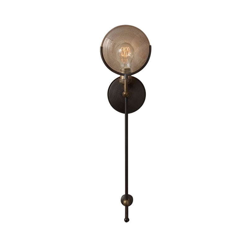 Armed Wall Lamp Traditional Metal 11.5"/24" Width 1 Head Black Wall Lamp with round frosted Glass Decor