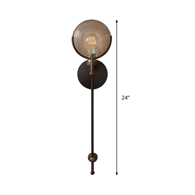 Armed Wall Lamp Traditional Metal 11.5"/24" Width 1 Head Black Wall Lamp with round frosted Glass Decor