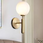 Milk Glass Ball Wall Lamp Modern 1 Head Brass Wall Mount Lighting Fixture with Metal Pencil Arm