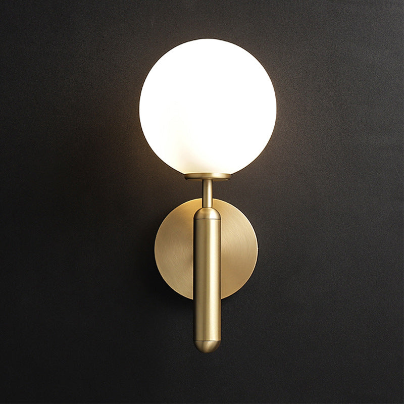 Milk Glass Ball Wall Lamp Modern 1 Head Brass Wall Mount Lighting Fixture with Metal Pencil Arm