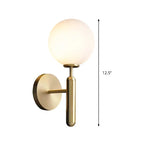 Milk Glass Ball Wall Lamp Modern 1 Head Brass Wall Mount Lighting Fixture with Metal Pencil Arm
