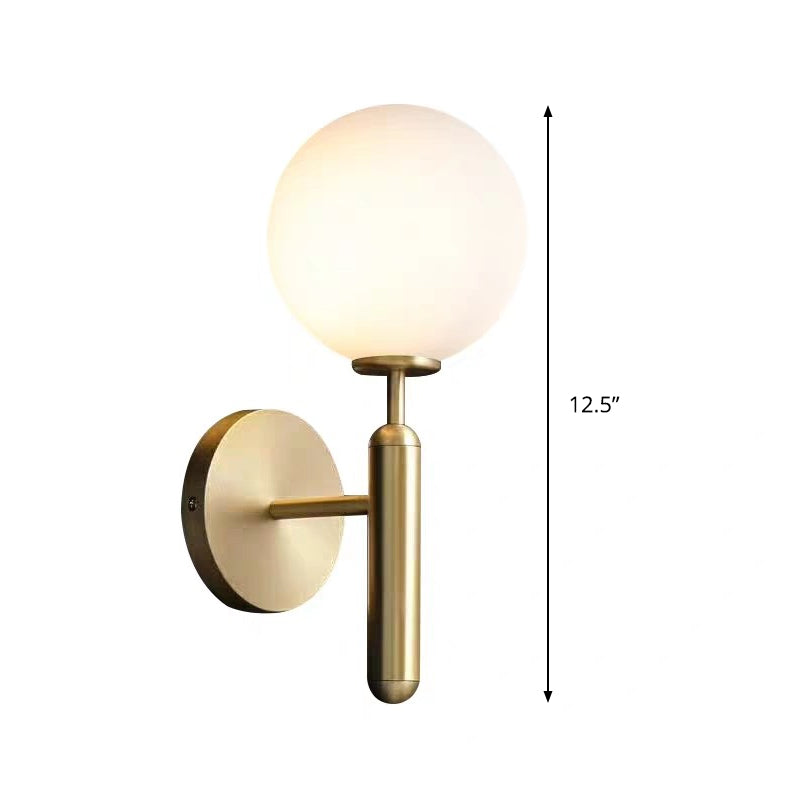 Milk Glass Ball Wall Lamp Modern 1 Head Brass Wall Mount Lighting Fixture with Metal Pencil Arm