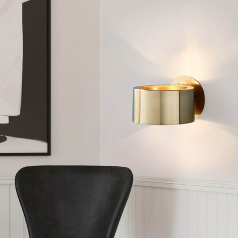 Drum Wall-Mounted Lamp Minimalist Metal 1 Head Living Room Lighting Element in Gold