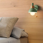 Macaron Dome Wall Lamp 1-Light Wall Lamp with Metal Shade and Pull Cord in White/Pink/Green