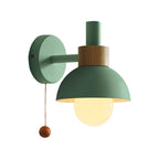 Macaron Dome Wall Lamp 1-Light Wall Lamp with Metal Shade and Pull Cord in White/Pink/Green