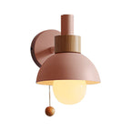 Macaron Dome Wall Lamp 1-Light Wall Lamp with Metal Shade and Pull Cord in White/Pink/Green