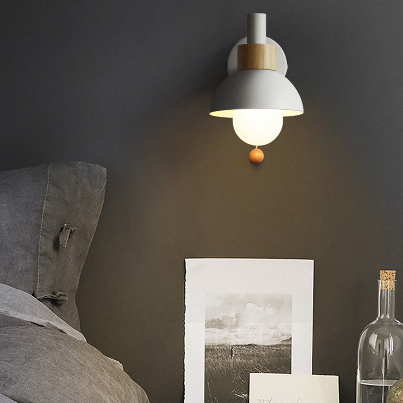 Macaron Dome Wall Lamp 1-Light Wall Lamp with Metal Shade and Pull Cord in White/Pink/Green