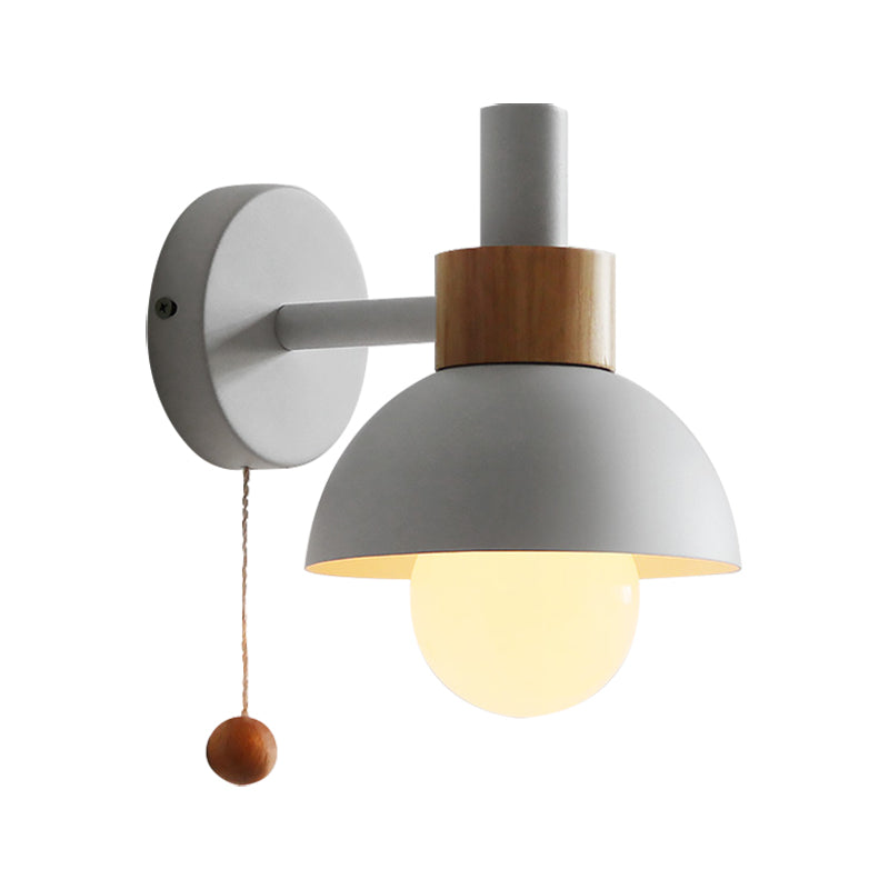 Macaron Dome Wall Lamp 1-Light Wall Lamp with Metal Shade and Pull Cord in White/Pink/Green