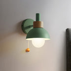 Macaron Dome Wall Lamp 1-Light Wall Lamp with Metal Shade and Pull Cord in White/Pink/Green