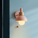 Macaron Dome Wall Lamp 1-Light Wall Lamp with Metal Shade and Pull Cord in White/Pink/Green