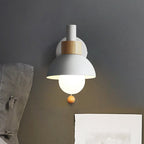 Macaron Dome Wall Lamp 1-Light Wall Lamp with Metal Shade and Pull Cord in White/Pink/Green