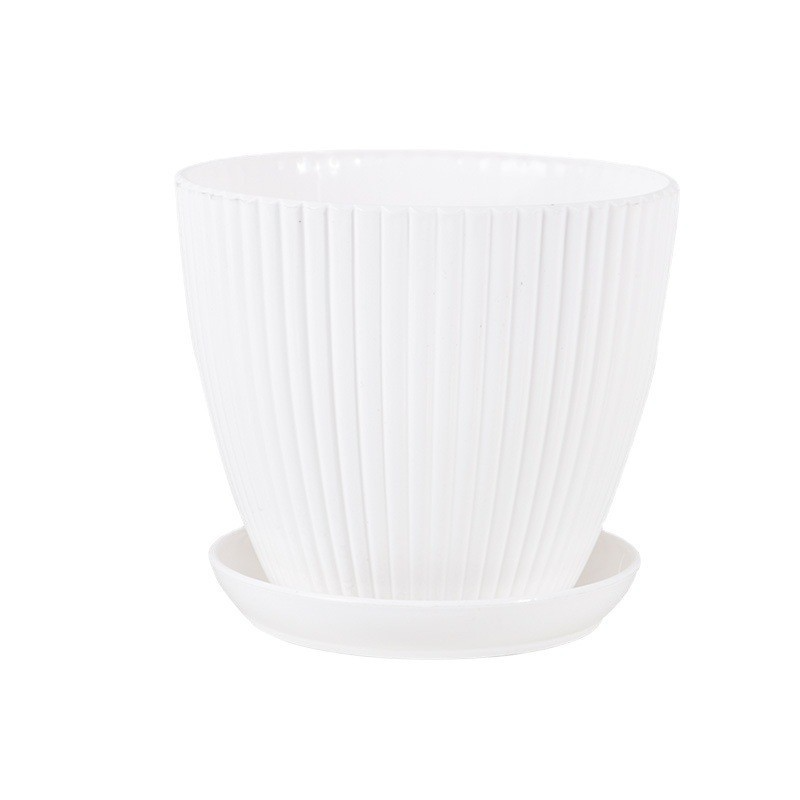 Flower pot with groove structure and saucer – Sturdy plastic pot for plants