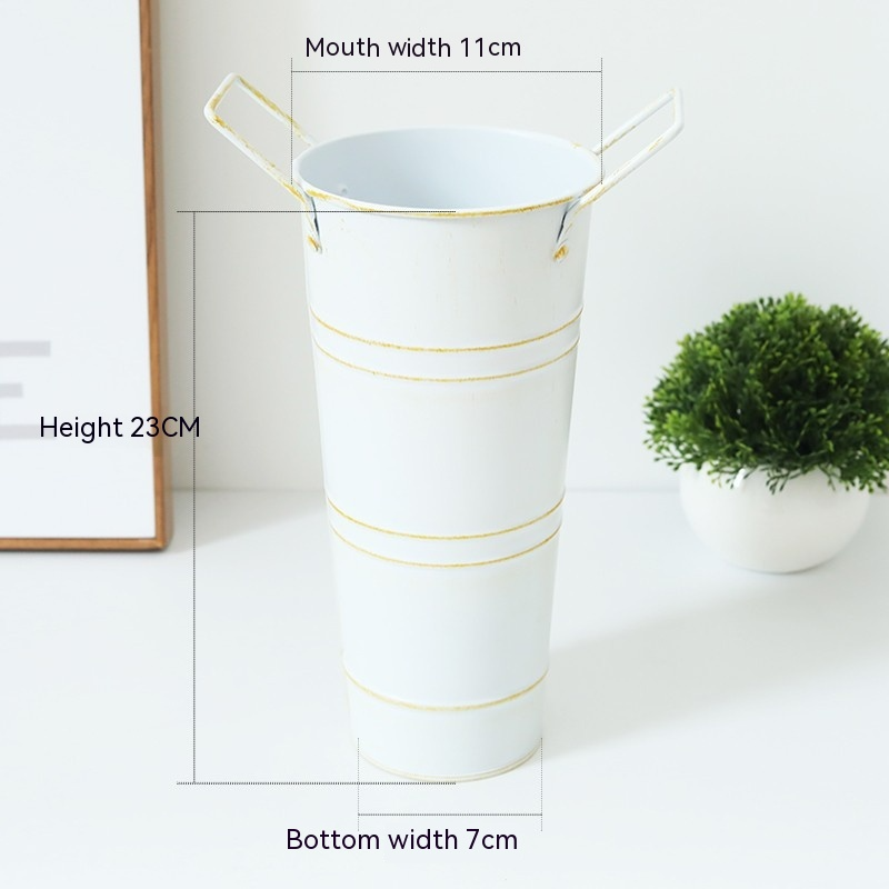 Retro Iron Flower Bucket with Handles – Decorative Metal Flower Pot for Home