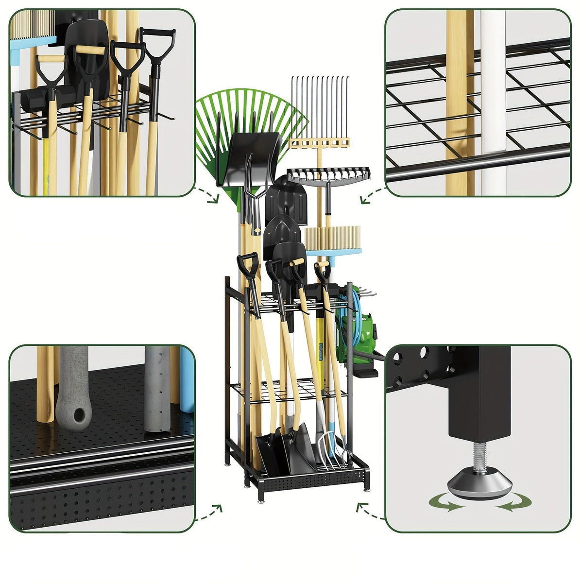 Heavy-Duty Black Metal Garden Rack – Durable Outdoor Tool & Hose Storage Organiser