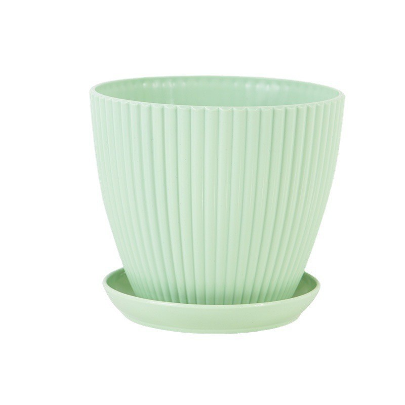 Flower pot with groove structure and saucer – Sturdy plastic pot for plants