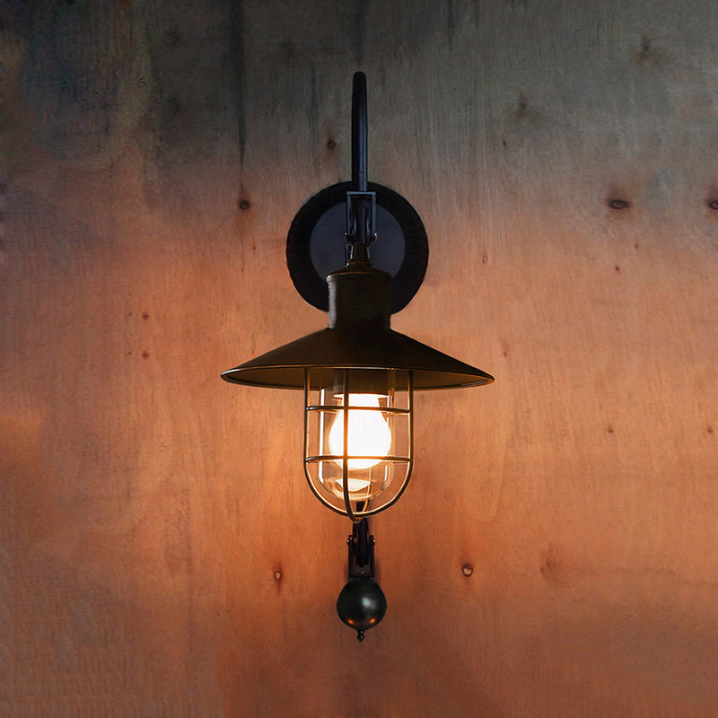 Black Einlicht wall lamp Industrial clear glass cage lighting fixture with adjustable pulley
