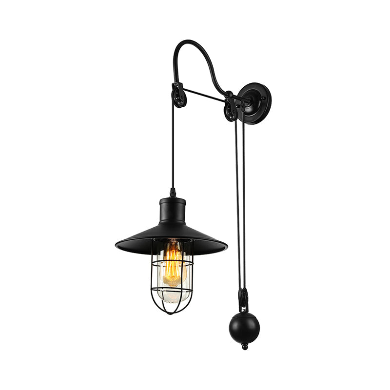Black Einlicht wall lamp Industrial clear glass cage lighting fixture with adjustable pulley