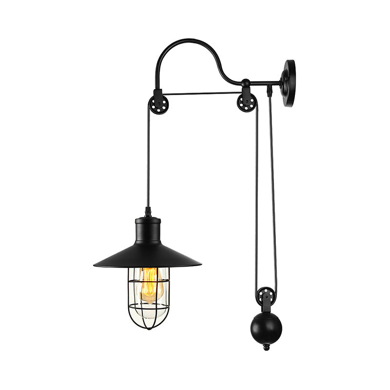 Black Einlicht wall lamp Industrial clear glass cage lighting fixture with adjustable pulley
