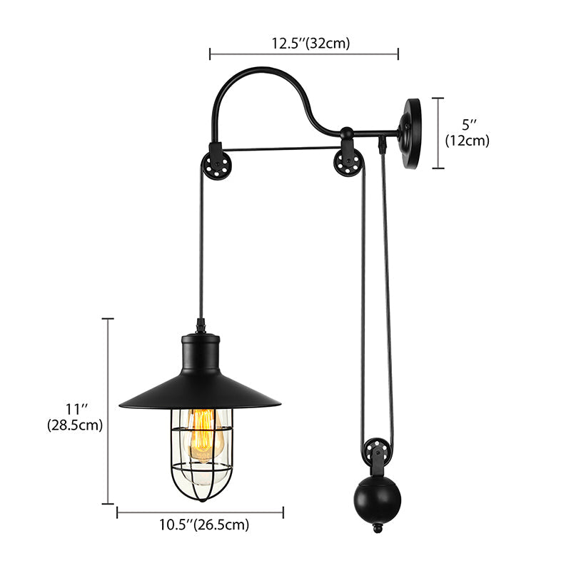 Black Einlicht wall lamp Industrial clear glass cage lighting fixture with adjustable pulley