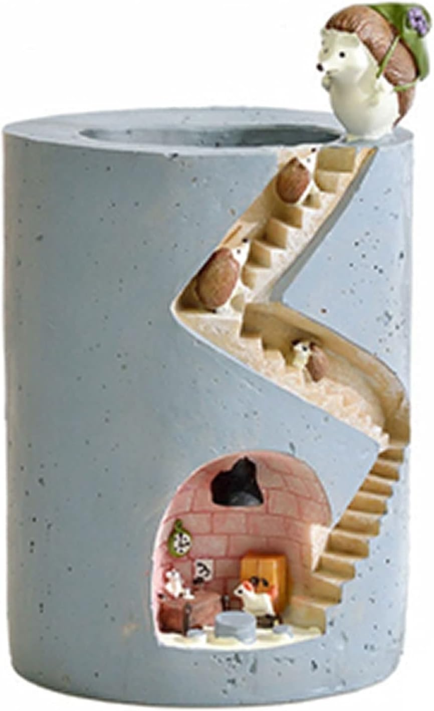Decorative plant pot with hedgehog and rabbit miniature – Creative staircase design for plants