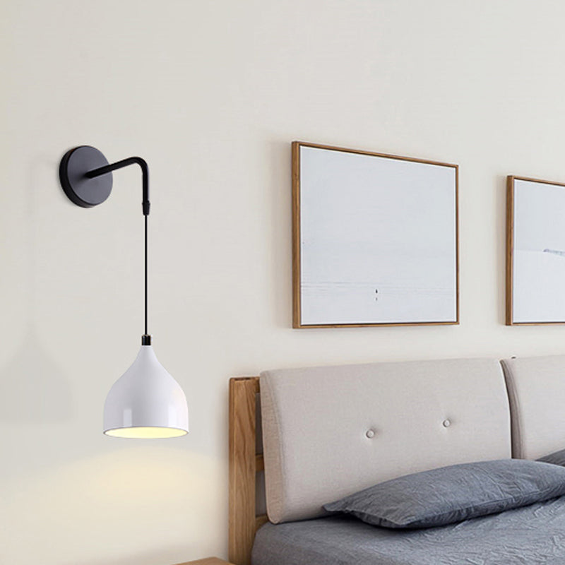 White/Black Finish Urn Shape Wall Mount Light Modern 1 Light Iron Wall Pendant Light for Nightstand