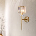 Crystal Block Gold Wall Lamp Cylindrical 1 Light Simple Wall Lighting Setup with Iron Pencil Arm