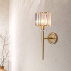 Crystal Block Gold Wall Lamp Cylindrical 1 Light Simple Wall Lighting Setup with Iron Pencil Arm