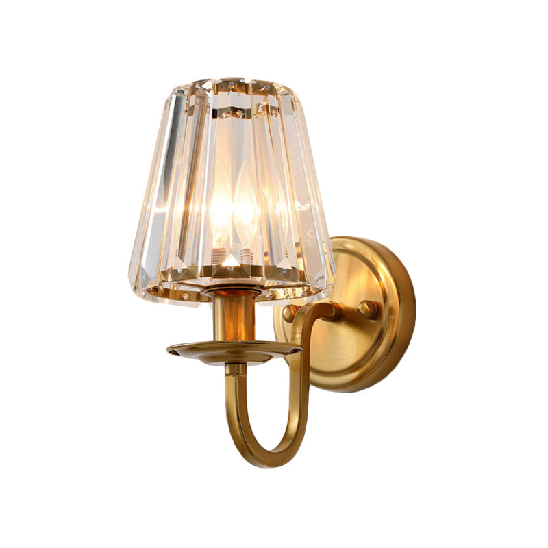 Modern Conen Wall Lamp 1 Head K9 Crystal Wall Lamp in Gold with Arch Arm
