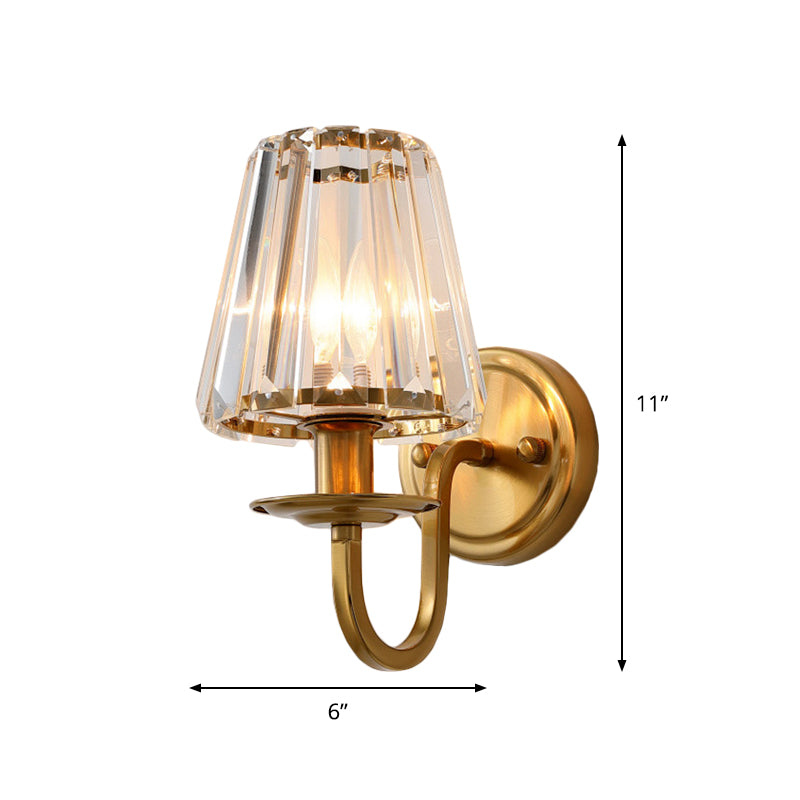 Modern Conen Wall Lamp 1 Head K9 Crystal Wall Lamp in Gold with Arch Arm