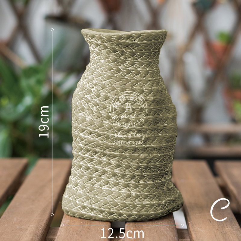 Ceramic Plant Pot in Hemp Bag Design with Rope Handles – Decorative Flower Pot for Garden and Home