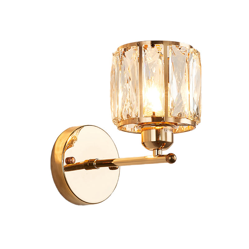 Faceted cut crystal gold wall lamp cylinder 1 head simplicity wall lamps light