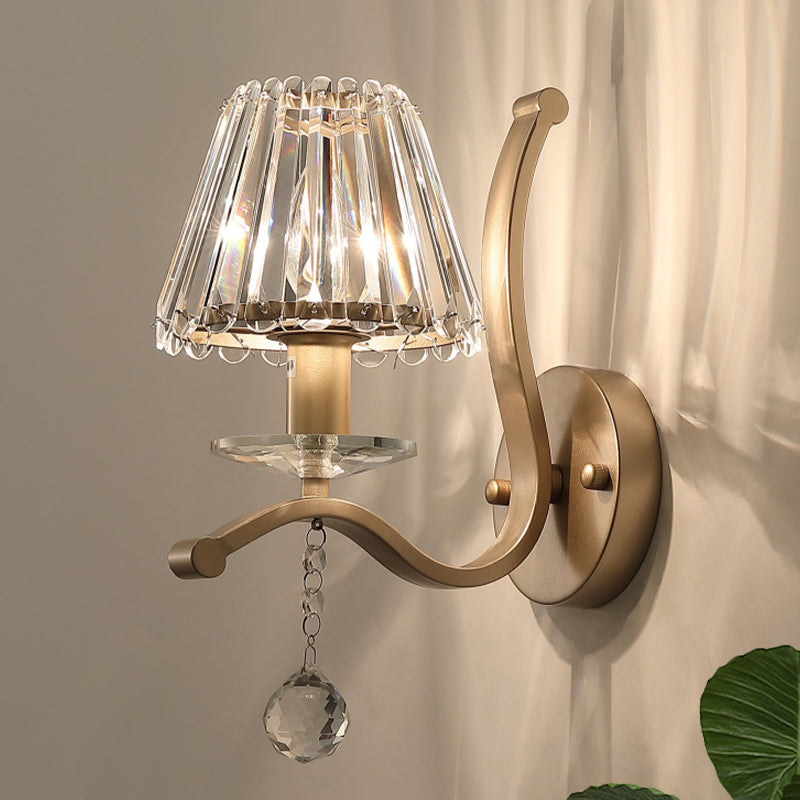 Crystal Prism Antique Gold Wall Lamp Conical 1 Head Minimalist Wall Mount Light Fixture