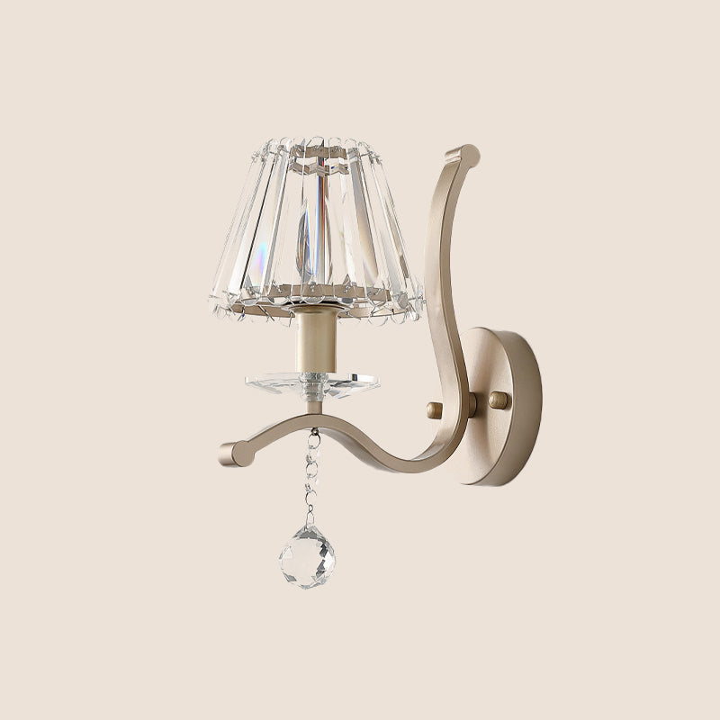 Crystal Prism Antique Gold Wall Lamp Conical 1 Head Minimalist Wall Mount Light Fixture