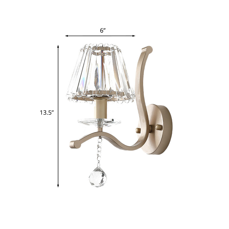 Crystal Prism Antique Gold Wall Lamp Conical 1 Head Minimalist Wall Mount Light Fixture