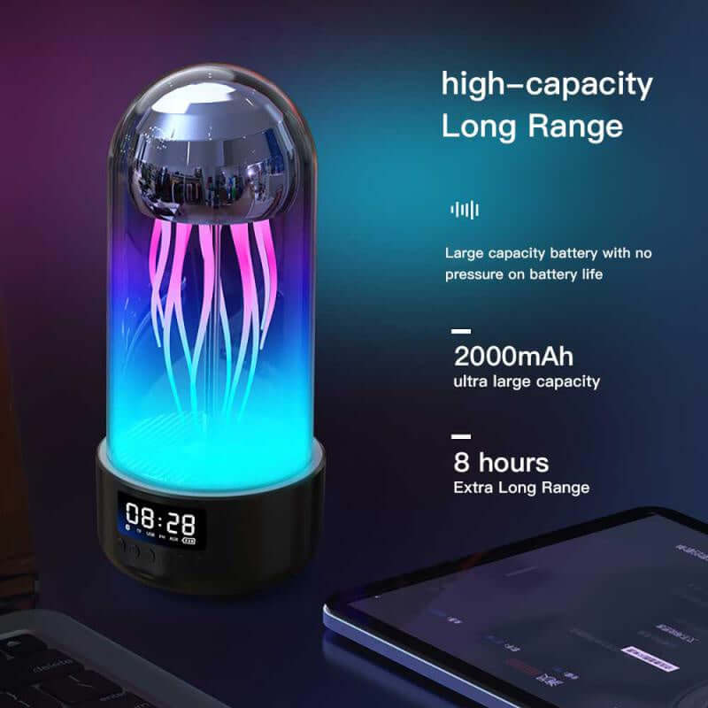 Creative 3in1 Colorful Jellyfish Lamp with Clock Luminous Portable Stereo Breathing Light Smart Decoration Bluetooth Speaker
