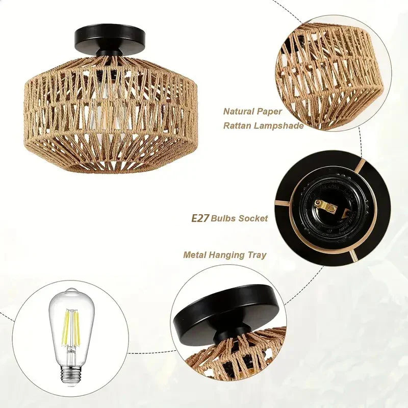 Classic Bamboo-Luster-Chandelier - Handmade Rat-Pendant Lamp for Living and Bedroom Decoration