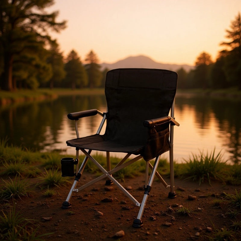 Modern Minimalist Square Carbon Steel Oxford Fabric Foldable Backrest Armrest Black Camping Chair for Outdoor