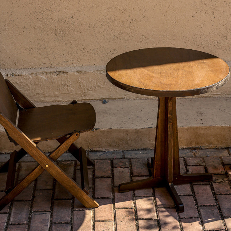 Contemporary Retro Solid Wood Plywood & Iron Round Square Coffee Table and Chair Set for Balcony & Living Room