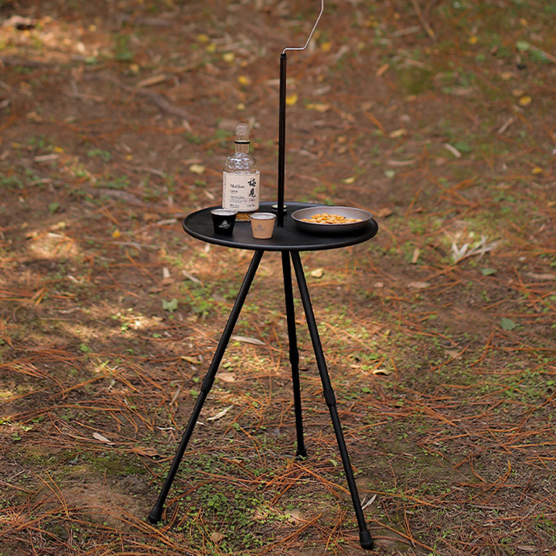 Modern Simplicity Aluminum Alloy Abs Round Foldable Outdoor Coffee Table 1-Tray Pocket Lamp Holder for Outdoor