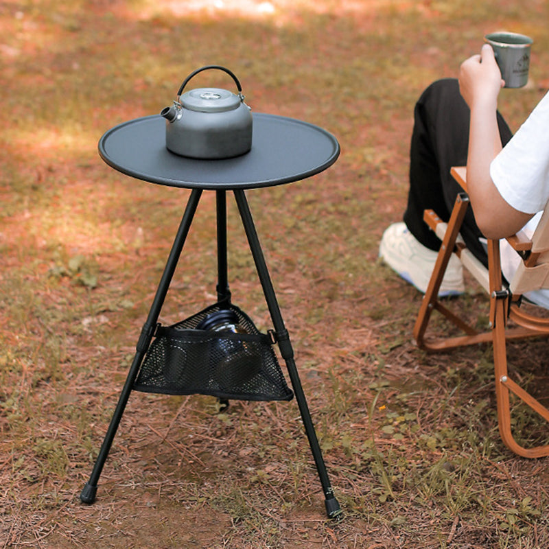 Modern Simplicity Aluminum Alloy Abs Round Foldable Outdoor Coffee Table 1-Tray Pocket Lamp Holder for Outdoor