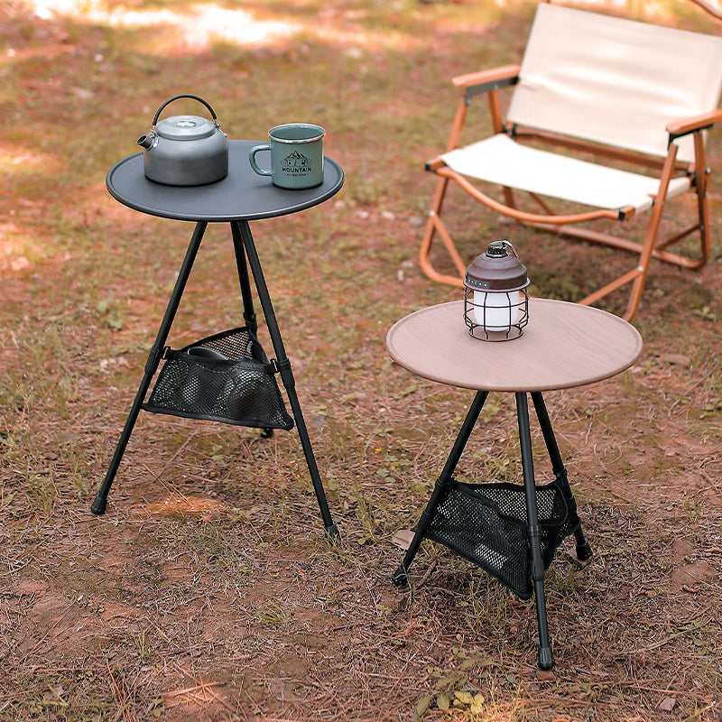 Modern Simplicity Aluminum Alloy Abs Round Foldable Outdoor Coffee Table 1-Tray Pocket Lamp Holder for Outdoor