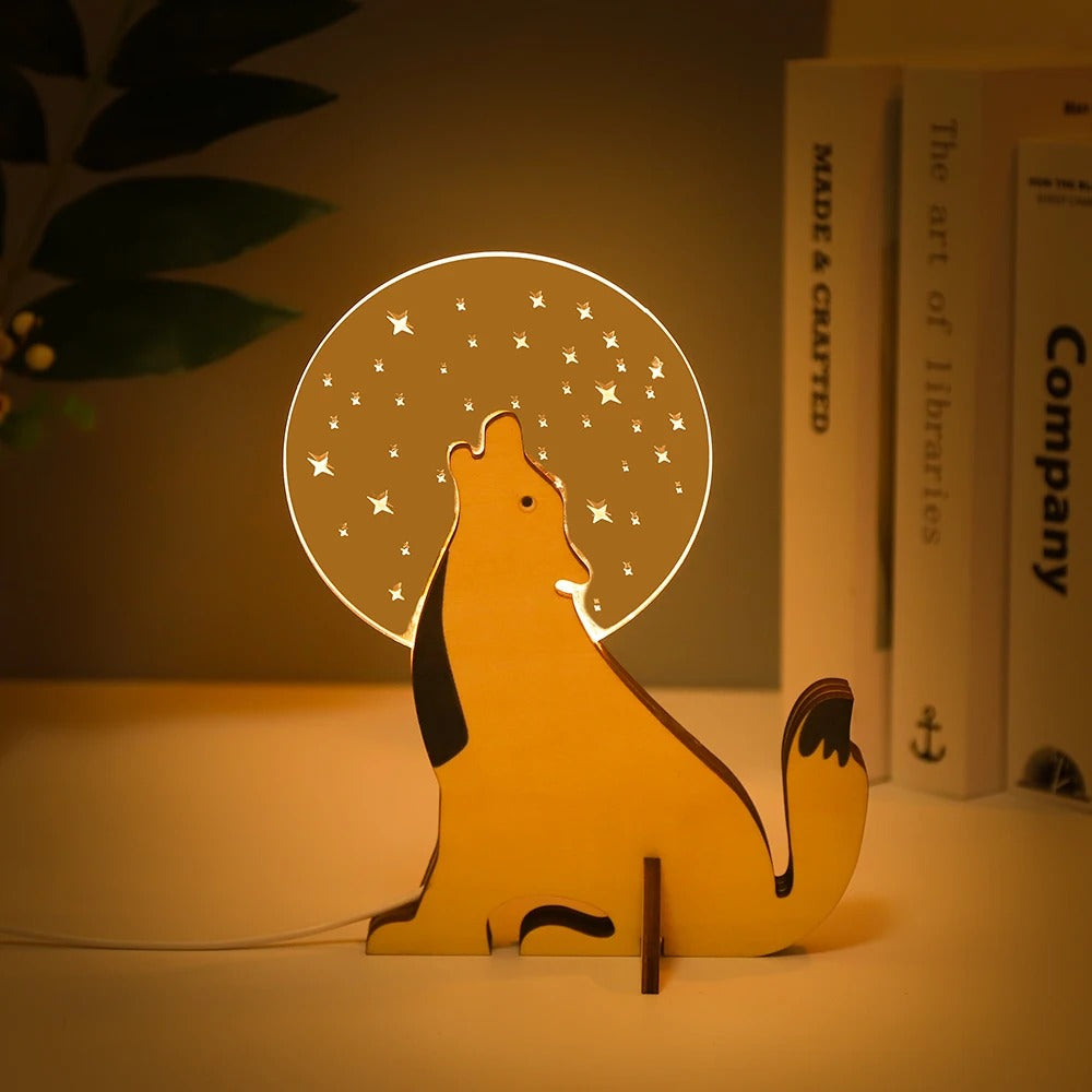 Charming wooden animal LED night lights